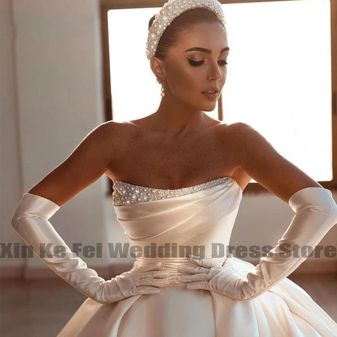 Elegant Wedding Dresses Pearls Modern Bridal Beach Gowns A-Line Plus Size Customized